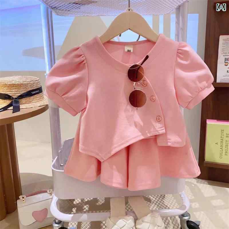 子供服 女の子 セットアップ かわいい おしゃれ 綿 半袖 トップス カジュアル 夏 韓国 ショート スカート 赤ちゃん ベビー