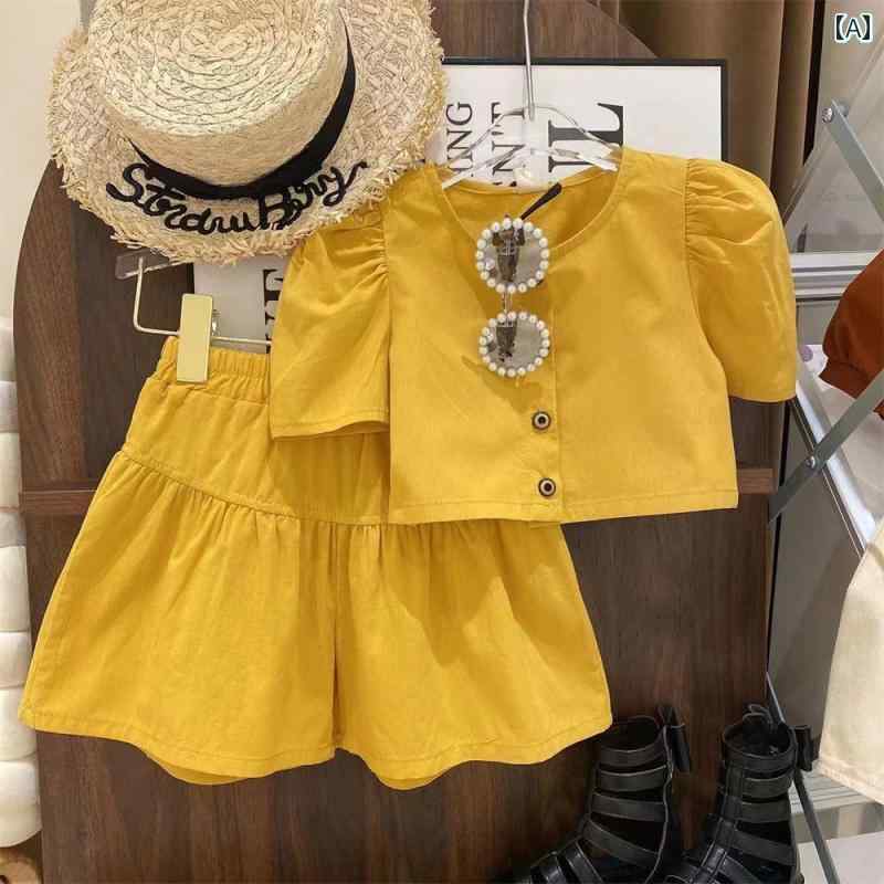 夏 服 韓国 女の 赤ちゃん 半袖 Tシャツ カジュアル パンツ 2点 セット 女の子 綿 洋風 スーツ