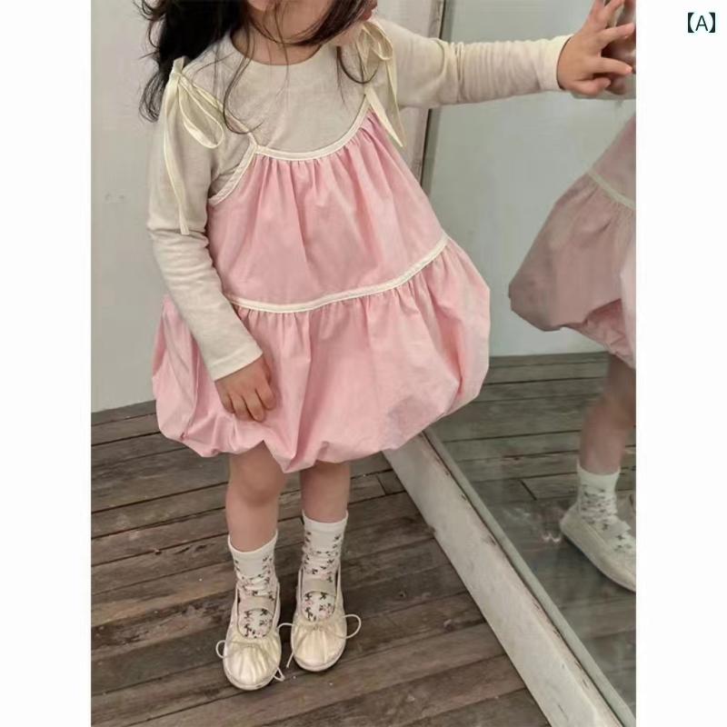 子供服 女の子 セットアップ おしゃれ カジュアル 夏 キッズ ワンピース ベビー 春秋 サスペンダー スカート おしゃれ かわいい 長袖 Tシャツ 2点 セット
