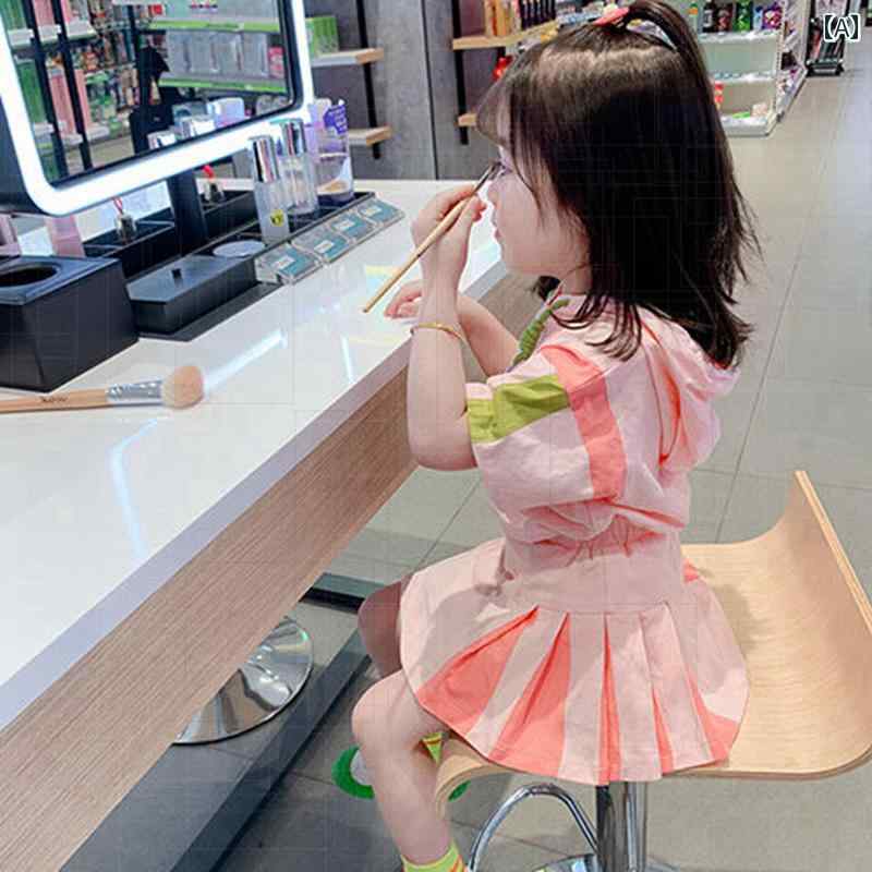 子供服 女の子 セットアップ おしゃれ カジュアル かわいい スカート 夏新 韓国 ベビー カレッジスポーツ 2点 セット