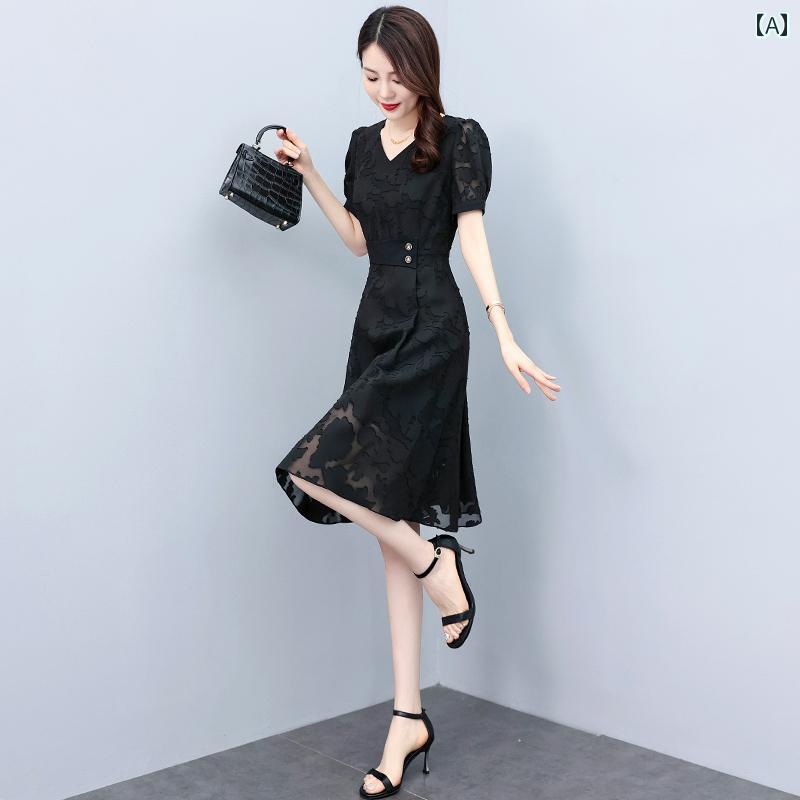 ワンピース レディース 上品 体型カバー おしゃれ 黒 夏 婦人服 リトル ブラック スリム スカート｜おうち健康生活
