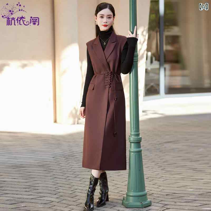 レディース ファッション おしゃれ 上品 きれいめ 婦人服 ノースリーブ スーツ 秋 初秋 ロング ベスト｜おうち健康生活