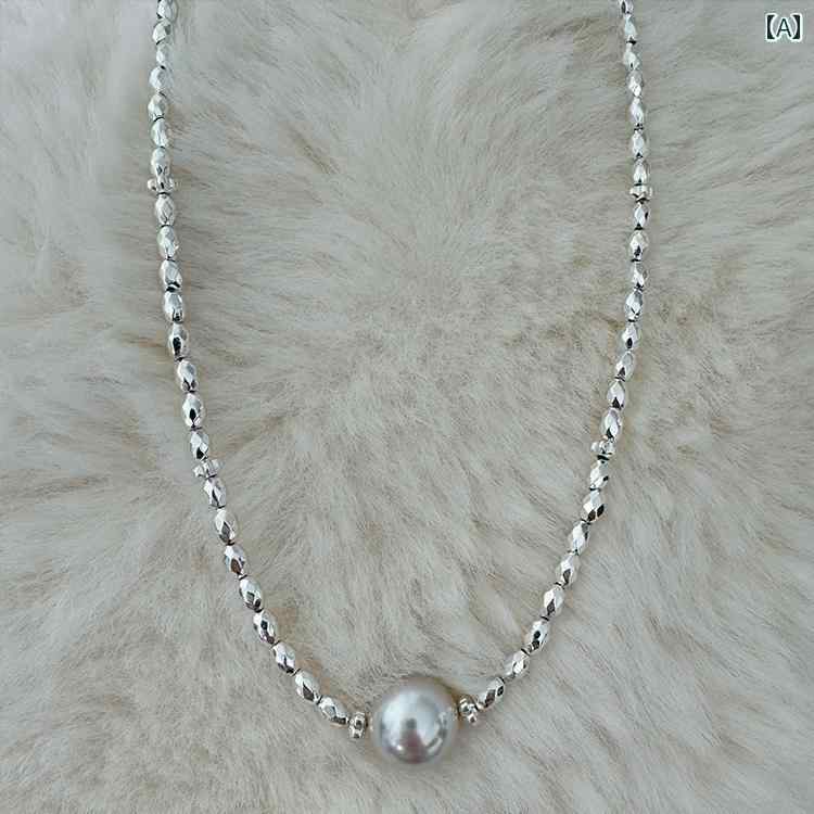 アクセサリー レディース 上品 おしゃれ 普段使い 銅 合金 イミテーションパール ネックレス パリ ディナー ニュー シンプル フレンチ シルバー 銅 合金 ネックレス