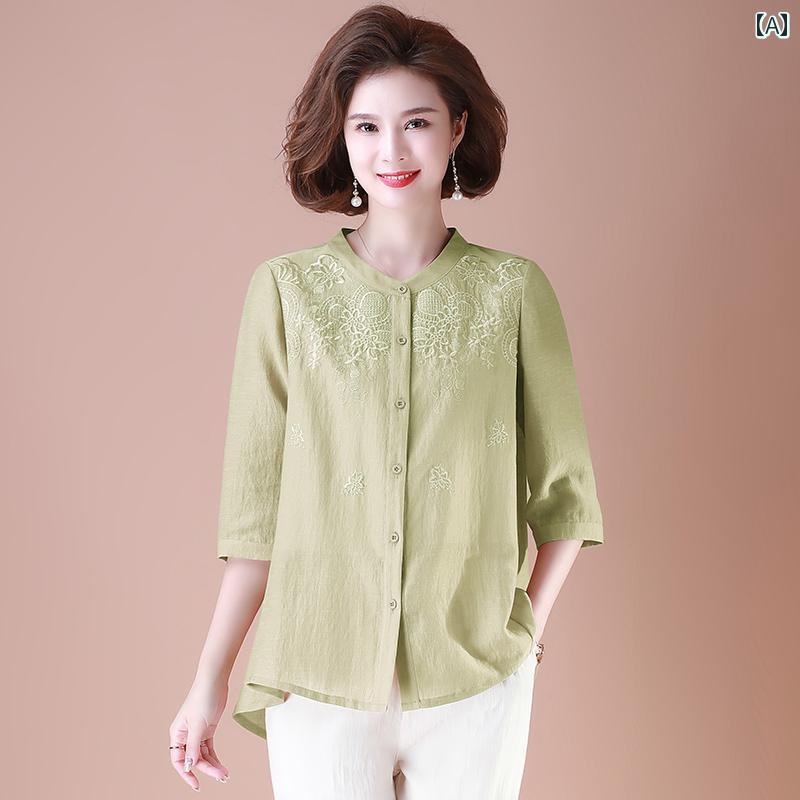セットアップ レディース 上品 おしゃれ マダム 婦人服 ファッション トップス レディース 上品 おしゃれ カジュアル 夏 スーツ 洋風 夏 半袖 綿麻 シャツ