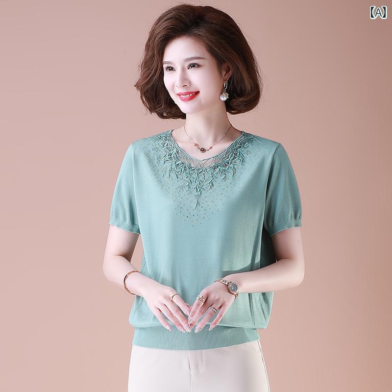 レディース ファッション おしゃれ 上品 カジュアル 婦人服 夏 半袖 ニット Tシャツ 薄手 涼しい 涼しい 涼しい スーツ ファッション ひんやり 涼しい 快適 トップス 夏