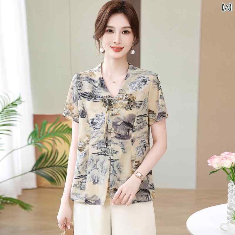 セットアップ レディース 雅びやか 今めかしい お嬢様 お上さん服 流行り物 服 中国 シフォン 夏 服 半袖 トップス 薄っぺら 冷やりとした 冷やりとした 冷やりとした 書き割り