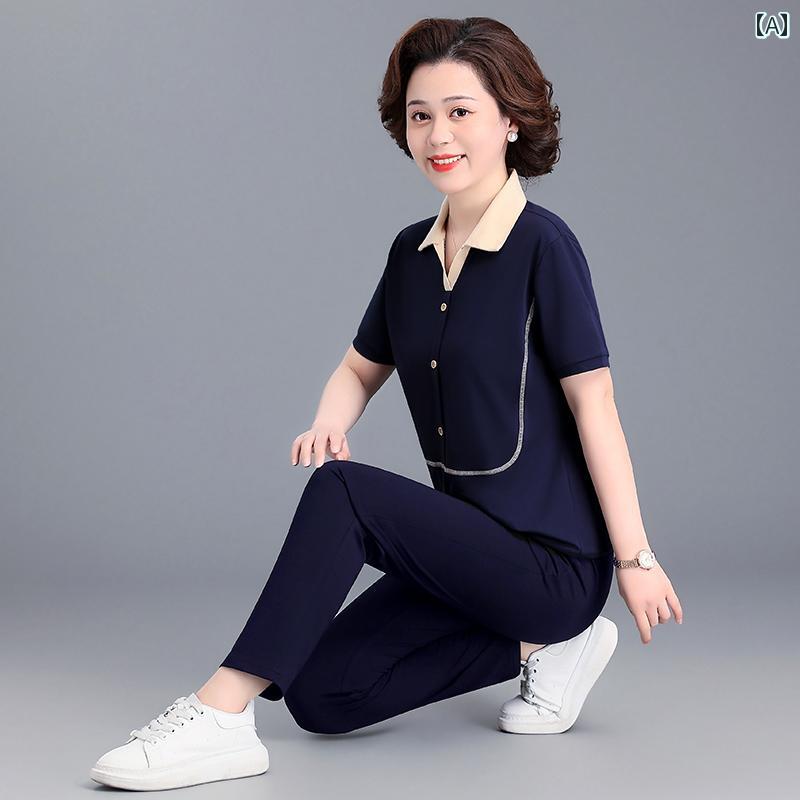 セットアップ レディース 窈窕たる 今めかしい 御家様 成人女性服 流行り物 夏 半袖 プルオーバー 2枚 仕掛ける 洋風 運動競技御召しもの トップス