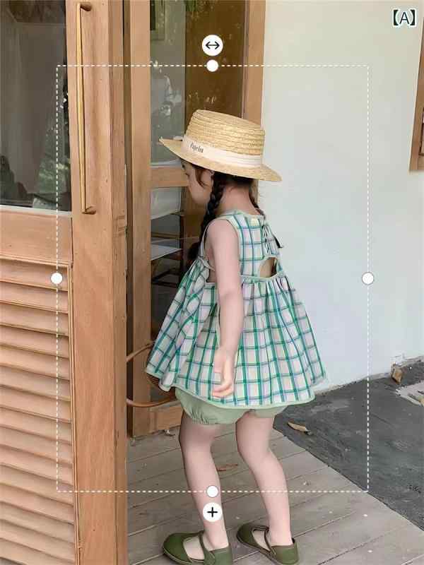 子供服 女の子 セットアップ かわいい おしゃれ 赤ちゃん スカート チェック 韓国 夏 ノースリーブ 韓国 2点 セット