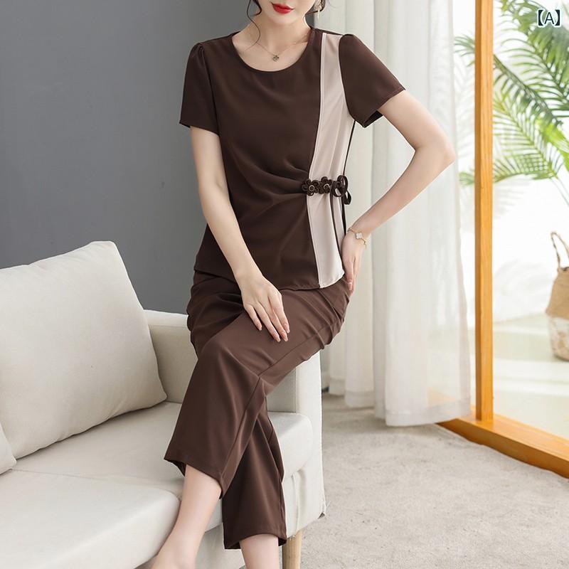 セットアップ レディース 上品 おしゃれ マダム 婦人服 ファッション 夏 半袖 高貴 おしゃれ シフォン セット|おうち健康生活