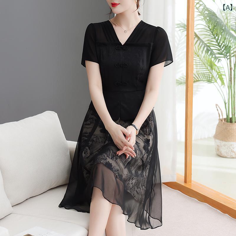 レディース ファッション 夏 おしゃれ 婦人服 上品 服 チャイナ スカート レトロ ボタン