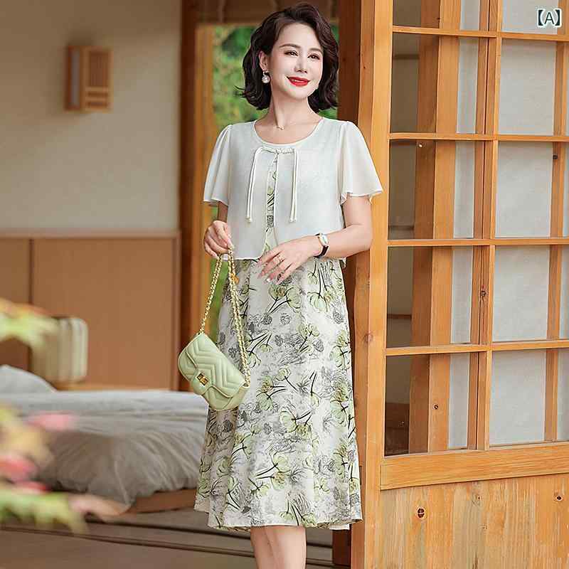 レディース ファッション 夏 おしゃれ 婦人服 上品 チャイナ風 シフォン 裕福 チャイナ風 ロング スカート 半袖 スカート
