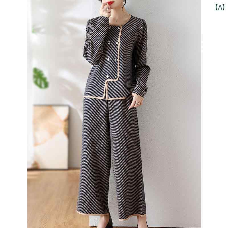 セットアップ レディース 上品 おしゃれ ファッション 秋 ニット ジャケット トップス 服|おうち健康生活