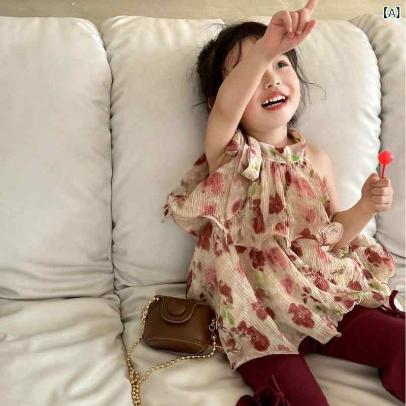 子供服 女の子 セットアップ かわいい おしゃれ 夏 花柄 シフォンケーキ ベスト トップス ホリデー スリット ベルボトム