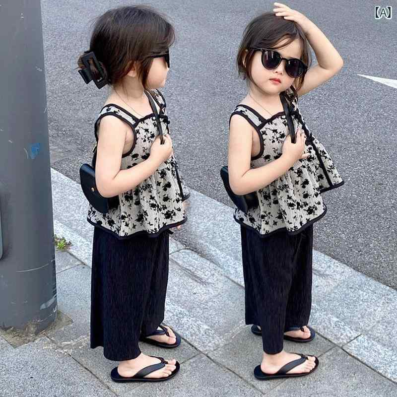 子供服 女の子 セットアップ かわいい おしゃれ 夏 サスペンダー ウエスタン プリンセス スカート ワイドレッグ パンツ カジュアル トレンディ セット