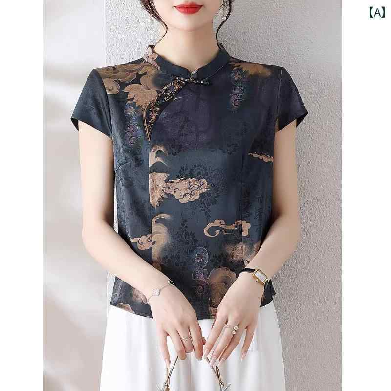 セットアップ レディース 上品 おしゃれ マダム 婦人服 ファッション 夏 トップス チャイナ風 シャツ 夏 高貴