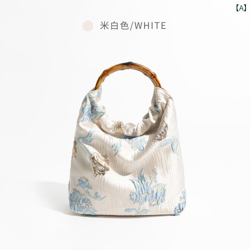 レディース バッグ 普段使い 竹 ハンド 春夏 ハンド チャイナ風 刺繍 クラッチ