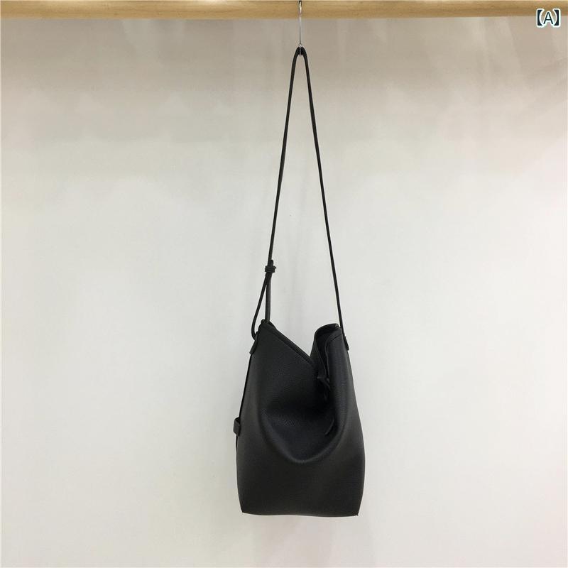 レディース バッグ 普段使い 小さめ テクスチャー ソフトレザー バケット カジュアル大容量 通勤 ショルダー クロス ボディ バケット