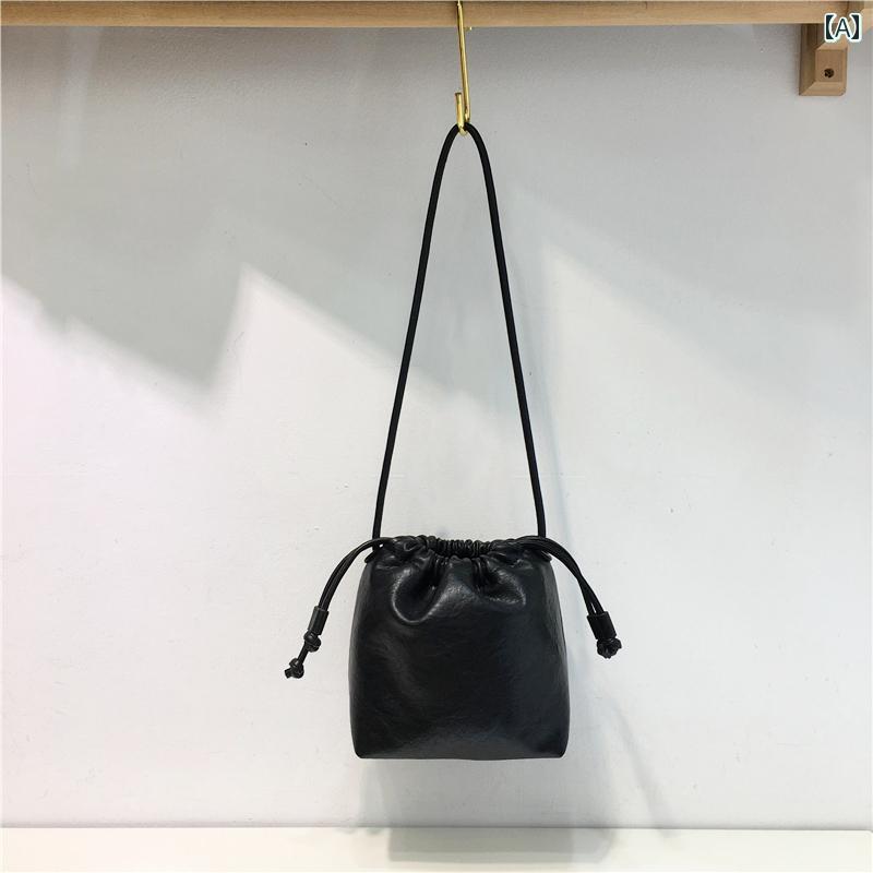 スマホポーチ レディース おしゃれ シンプル ポシェット 小さめ 巾着 携帯電話 バッグ ソフト PU レザー ミニ カジュアル バケット バッグ