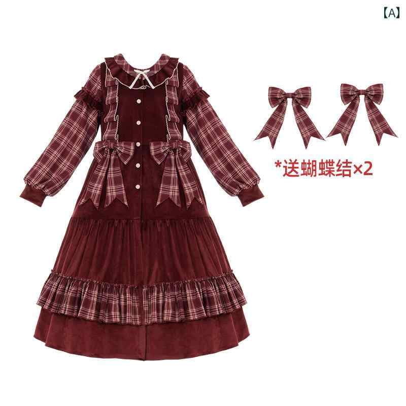 ロリータ ファッション コスプレ 衣装 ファッション 起毛 長袖 起毛 チェック クリスマス 春