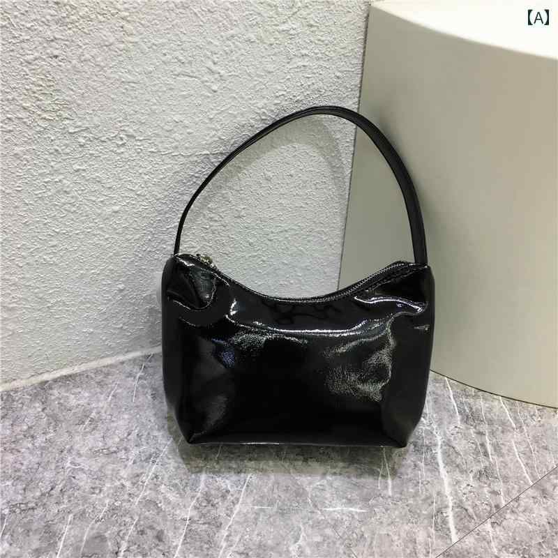 レディース バッグ 普段使い 通勤 小さめ フレンチ 光沢 レトロ 肩 脇下 シルバー ポータブル バゲット