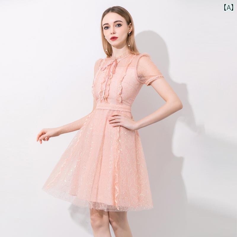 レディース レディライク パフスリーブ メッシュ ドレス 夏 スリムフィット aライン チュチュ スカート｜おうち健康生活