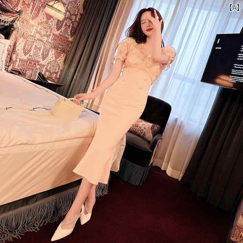 レディース 夏 婦人服 セクシー 上品 フェミニン ドレス スリムフィット カバーフィッシュテール スカート