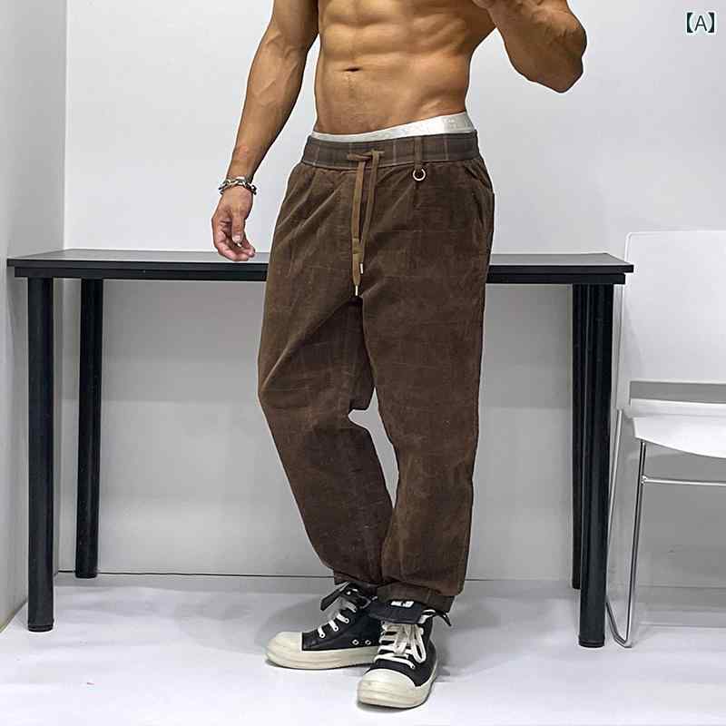 メンズ ヤッピー ダーク チェック コーデュロイ ストレート スリム ストレッチパンツ トレンド 秋冬 微 ストレッチ ゆったり ウエスト カジュアル｜おうち健康生活
