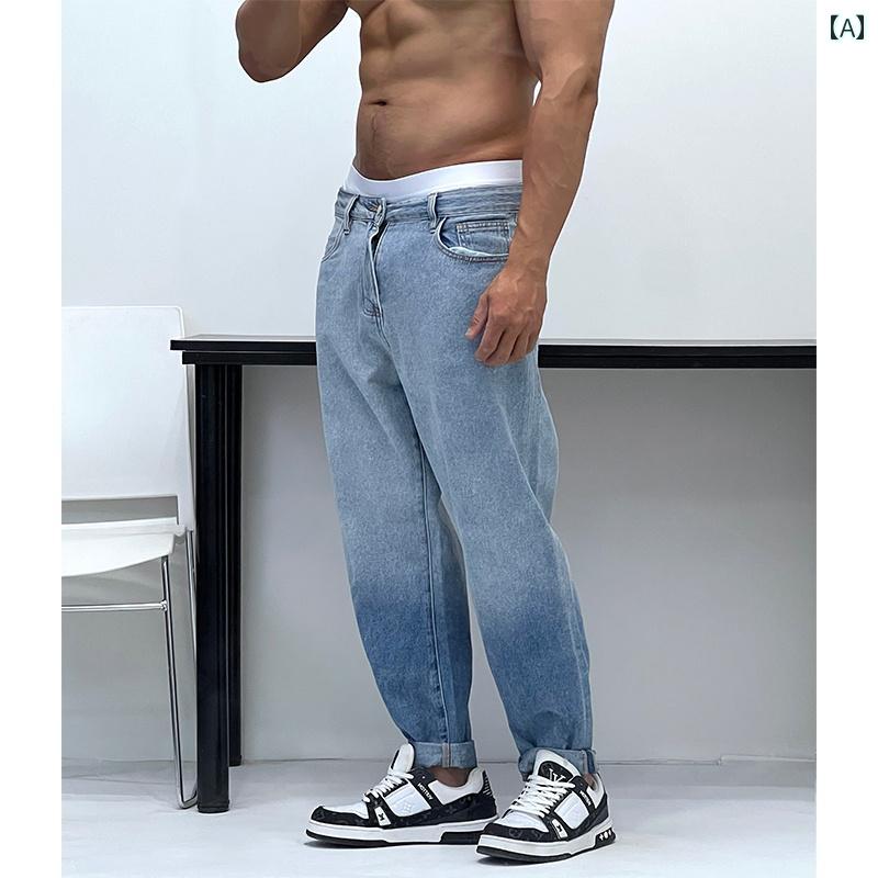 メンズ グラデーション ウォッシュ ストレート 脚長 テーパード デニムパンツ シンプル 春秋 レトロ カジュアル