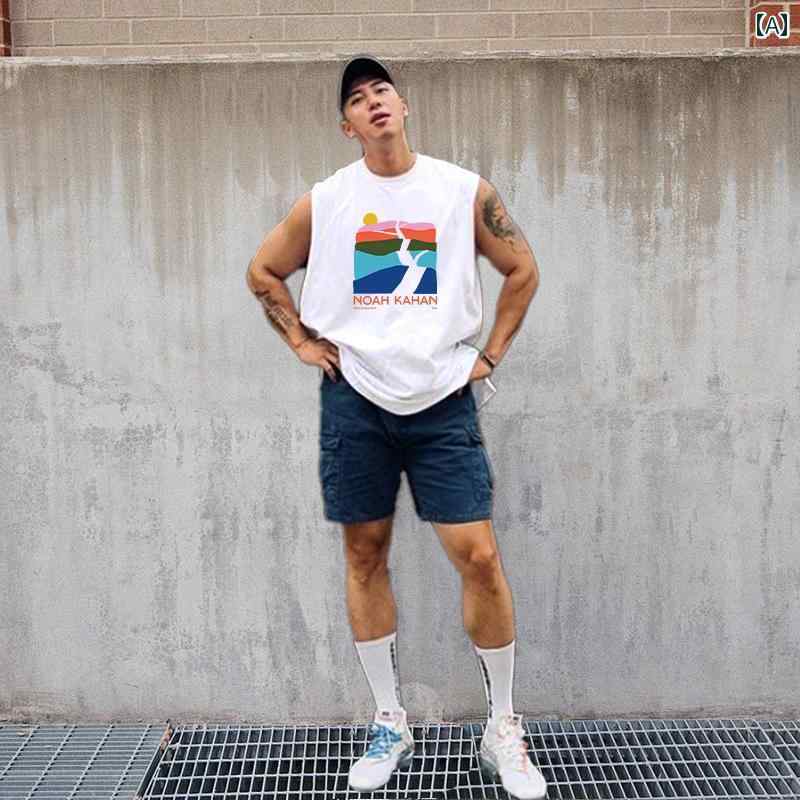 メンズ ベスト カジュアル ラウンドネック チョッキ アメリカン 快適 トップスス ィ 夏