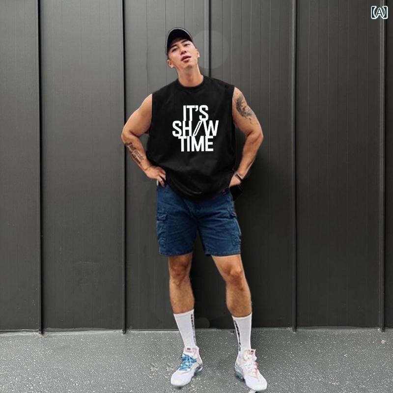 メンズ ノースリーブ トレーニングウェア Tシャツ スポーツ ベスト カジュアル フィットネスウェア スウェット ベスト