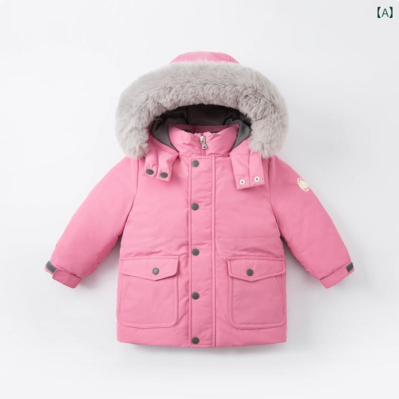 ダウンジャケット キッズ コート 子供服 アウター おしゃれ かわいい 女の子 暖かい 厚手 秋冬 ファー フード ピンク｜おうち健康生活