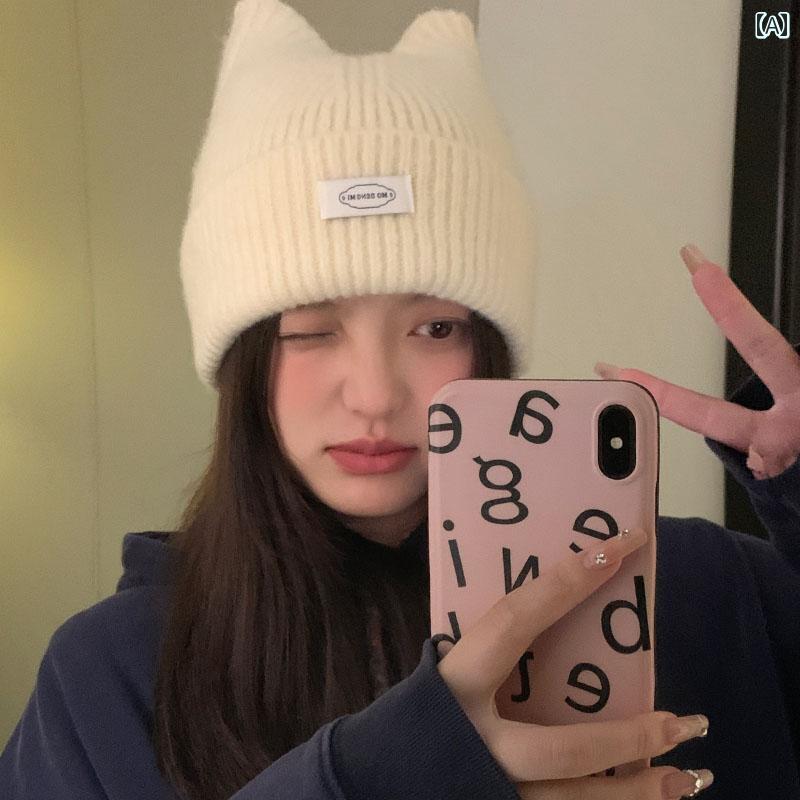 ニット帽 猫耳 帽子 秋冬 レディース ファッション かわいい キュート 厚手 暖かい ホワイト グレー ブラック