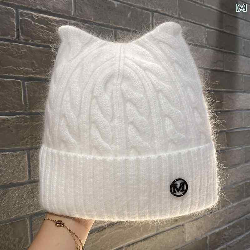 ニット帽 猫耳 帽子 レディース ファッション かわいい キュート 冬 厚手 暖かい ぬいぐるみ 防寒 ブラック ピンク イエロー