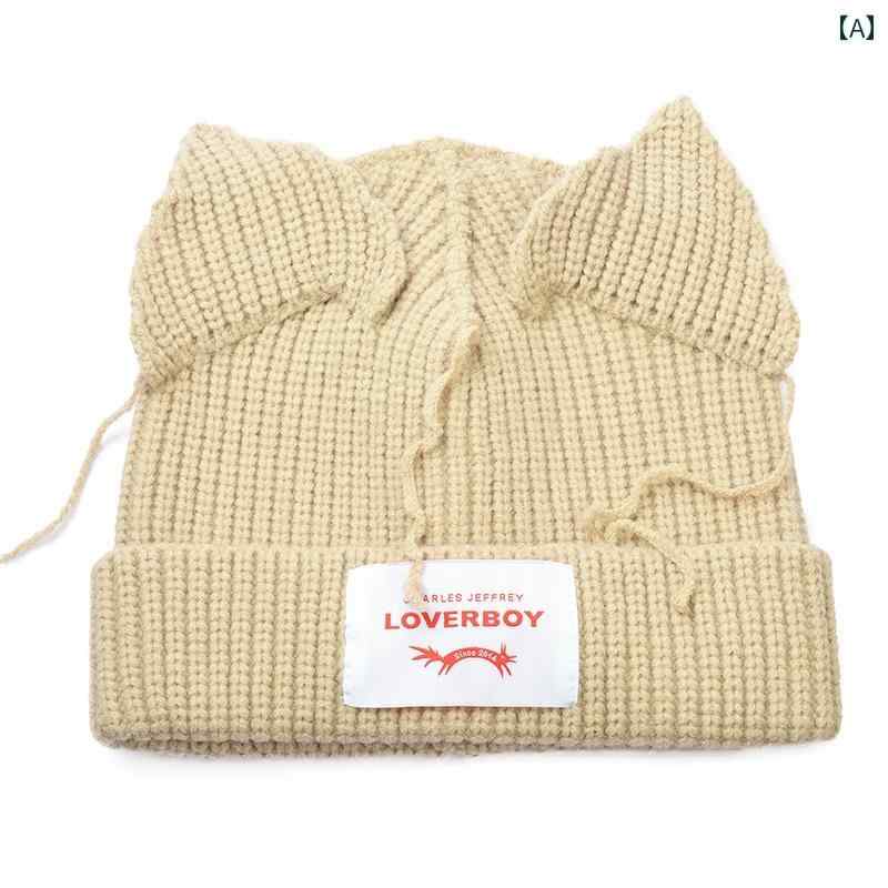 ニット帽 猫耳 帽子 レディース ファッション かわいい キュート 冬 暖かい ベージュ ホワイト ブルー