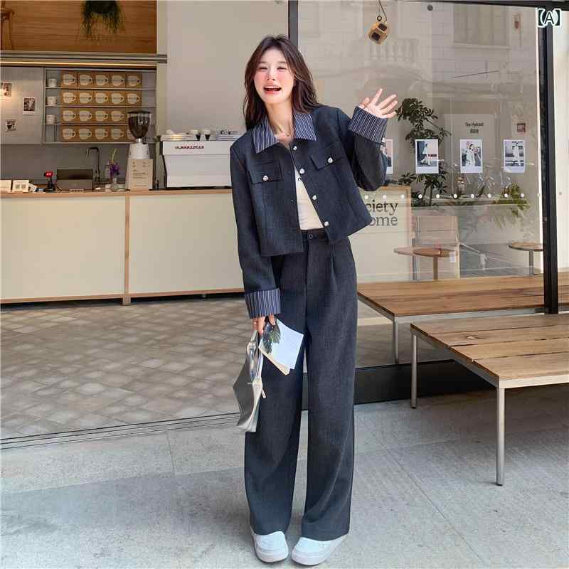 セットアップ レディース カジュアル おしゃれ デート 女子会 秋 ジャケット ワイドレッグ パンツ 社交界 韓国 2点 セット｜おうち健康生活