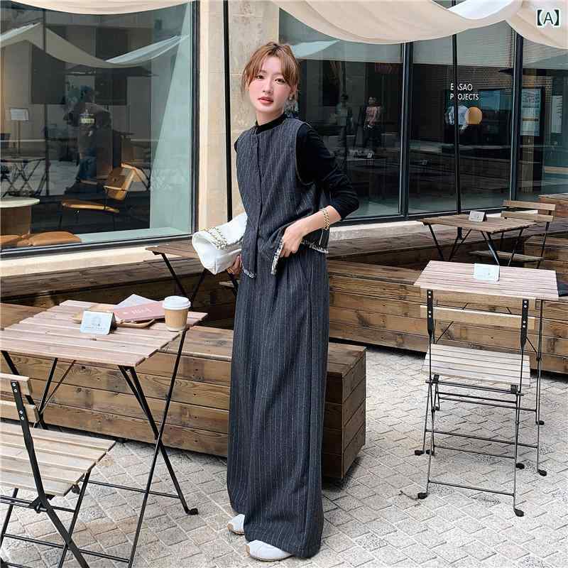 セットアップ レディース 心地好い 今めかしい 会う約束 成人女性会  伸び伸びする 御召しもの 縞模様 秋 ワイドレッグ ズボン下 限りない 韓国 今めかしい スウェーター 3 点 仕掛ける