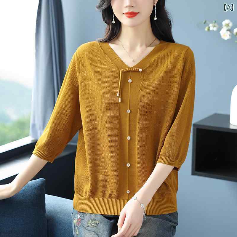 婦人服 レディース 上品 おしゃれ マダム ファッション 母 服 初秋 セーター中 袖 薄手 涼しい 涼しい トップス ゆったり 大きめサイズ 洋風 Tシャツ