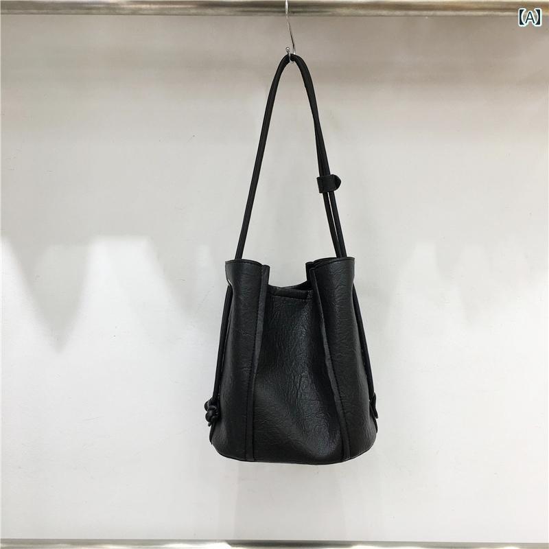 小さめ 春夏 韓国 ソフト PU レザー ポータブル ショルダー バケット 脇下