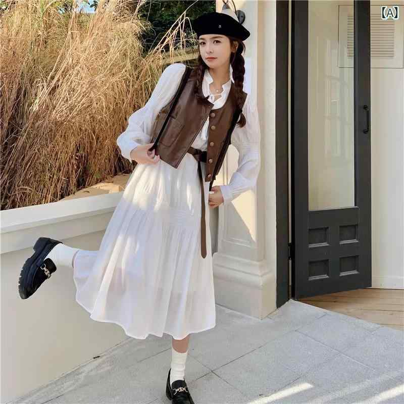 セットアップ レディース カジュアル おしゃれ デート 女子会 長袖 白 ドレス 春 レザー ベスト スカート 韓国｜おうち健康生活