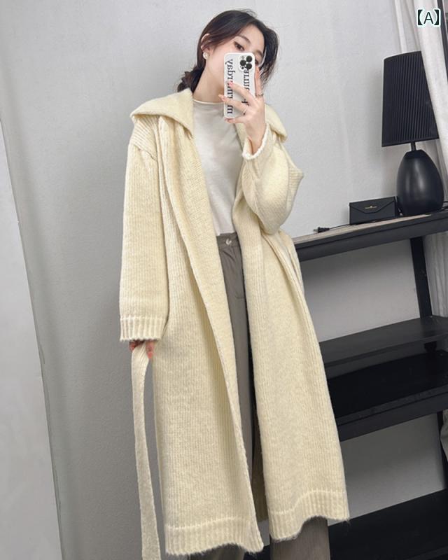 トップス レディース おしゃれ カジュアル ロング ベルト 大きめ セーター ニット ジャケット 韓国 秋冬 厚手 カーディガン 長袖|おうち健康生活