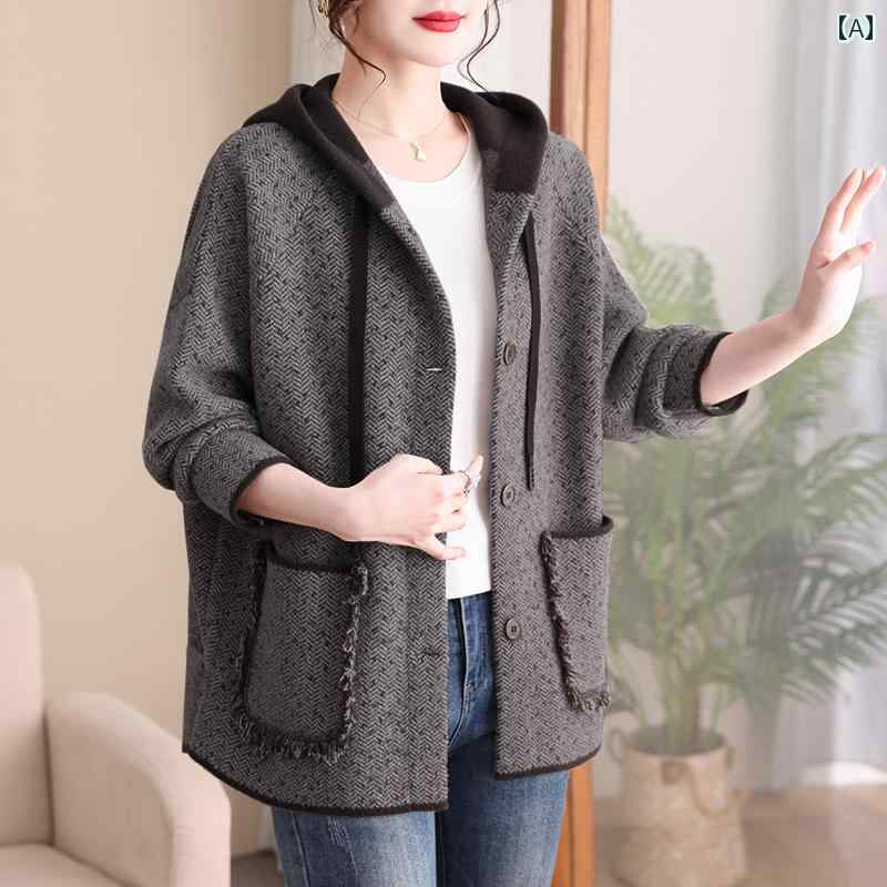 アウター レディース ファッション おしゃれ 上品 婦人服 秋 フード カーディガン カジュアル アウター 大きめサイズ 秋冬 ウール コート｜おうち健康生活