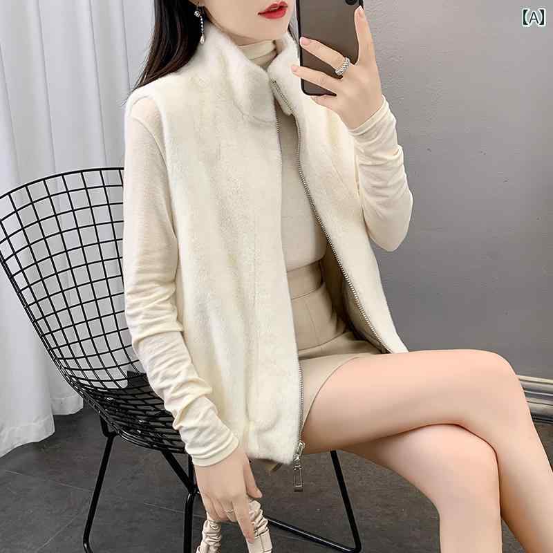 アウター レディース ファッション おしゃれ カジュアル 上品 婦人服 ウール ベスト ジャケット 春秋冬 スタンドカラー ノースリーブ ショート ファー｜おうち健康生活
