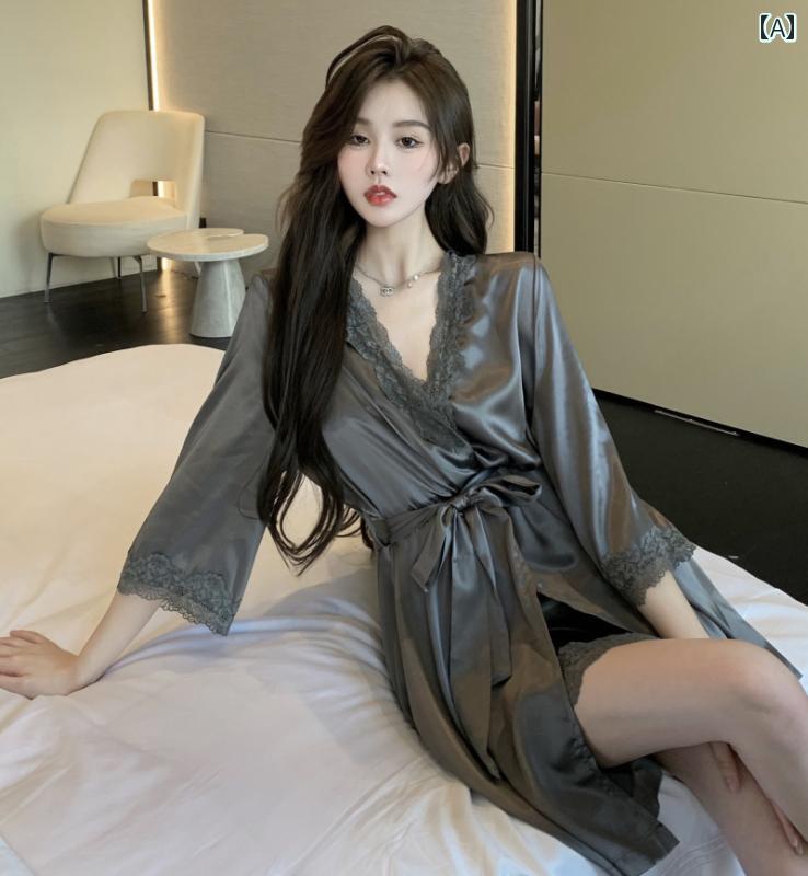 大きめサイズ セクシー ルームウェア レディース ぽっちゃり 春秋 パジャマ 魅惑 レース 肩ひも 寝間着 ナイトガウン セット