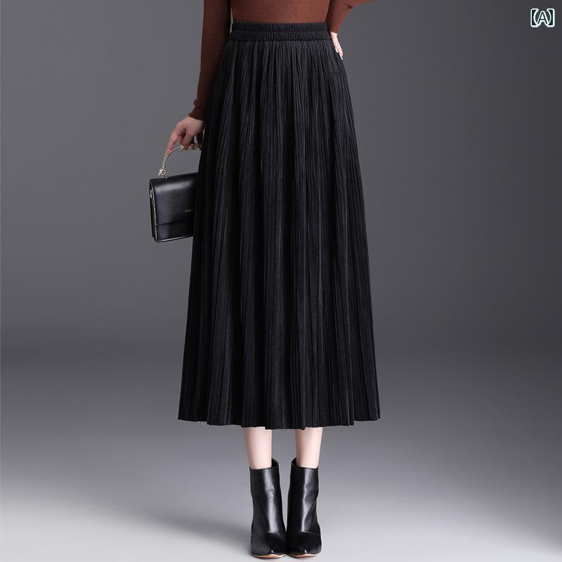 レディース スカート おしゃれ 通勤 オフィス カジュアル デート 女子会 ファッション 起毛 秋冬 aライン レングス ハイウエスト ドレープ プリーツ 10,662円