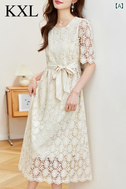ワンピース レディース おしゃれ 上品 通勤 オフィス カジュアル デート 女子会 フレンチ 美しい 白 レース お姫様 ウエスト 引き締めて 美しい｜おうち健康生活