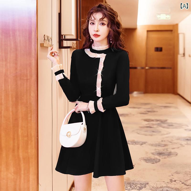 ワンピース レディース ドレス おしゃれ 上品 セクシー デート キャバ 華やか フレンチ ブラック ドレス 秋冬 婦人 スリム リトル ブラック ドレス スカート|おうち健康生活