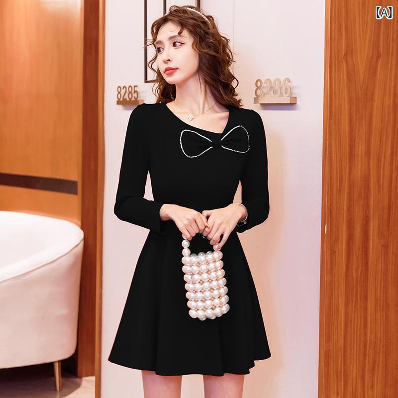 ワンピース レディース ドレス おしゃれ 上品 セクシー デート キャバ 華やか ブラック ドレス インナー ドレス 秋冬 フェミニン リトル ブラック ドレス スカート