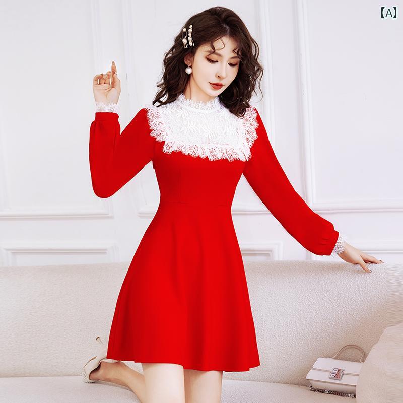 ワンピース レディース ドレス おしゃれ 上品 セクシー デート キャバ 華やか フレンチ 赤 ドレス 婚約 秋 ドレス スカート|おうち健康生活
