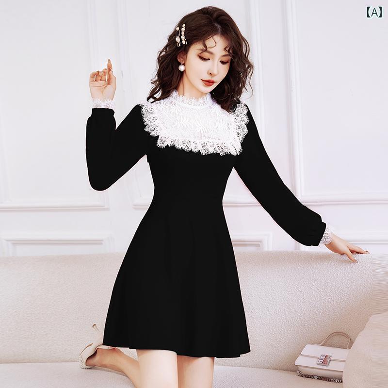 ワンピース レディース ドレス おしゃれ 上品 セクシー デート キャバ 華やか フレンチ ブラック 長袖 ドレス 婦人 秋冬 ドレス スカート