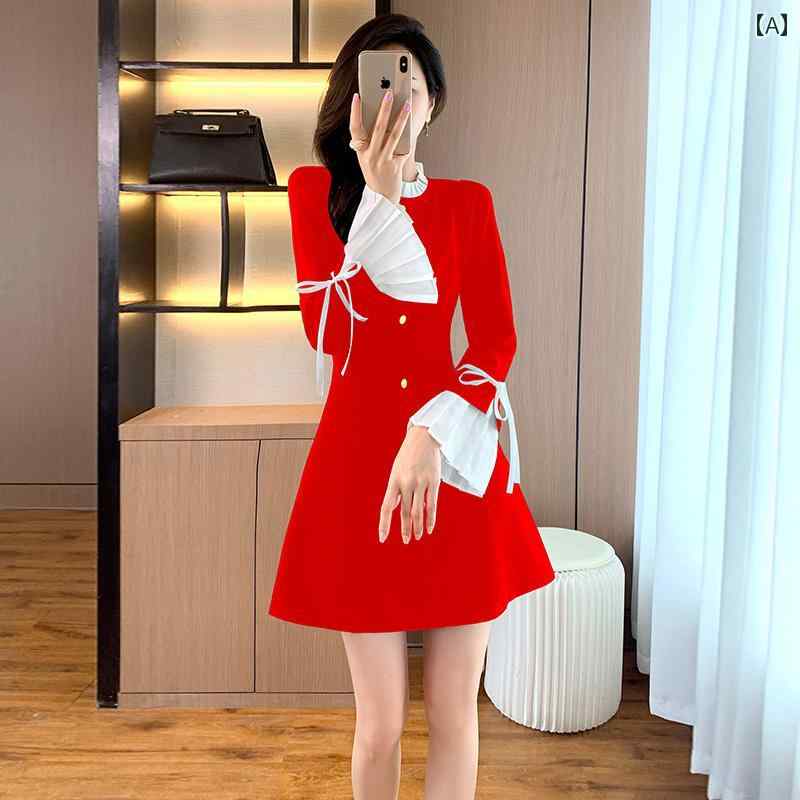 ワンピース レディース ドレス おしゃれ 上品 セクシー デート キャバ 華やか フランス 赤 ドレス 婚約 秋 ドレス スカート 7,448円